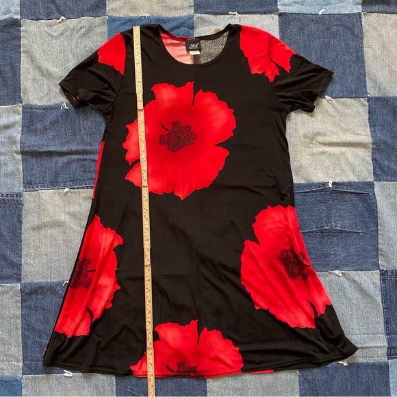 vtg jostar red & black floral dress size M - Picture 6 of 6
